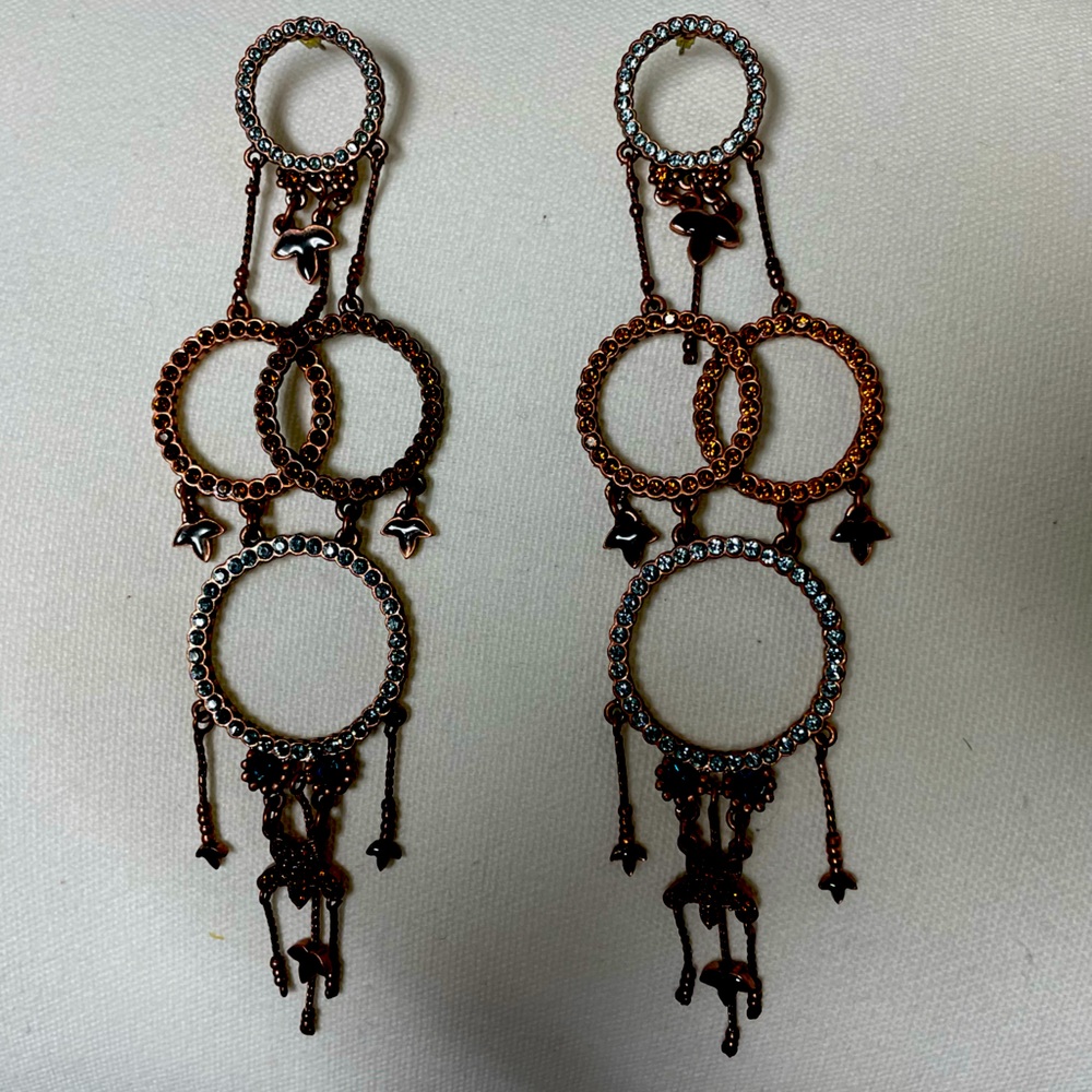 Elegant Bronze and Silver Dangle Earrings